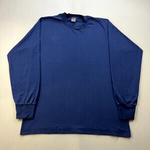 Vintage Navy Blue T-Shirt Adult Medium Fruit Of The Loom Best Blank Long Sleeve